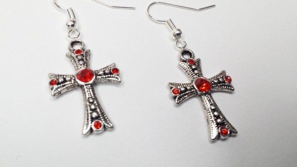 Kreuz Ohrringe silberfarben Vintage Optik